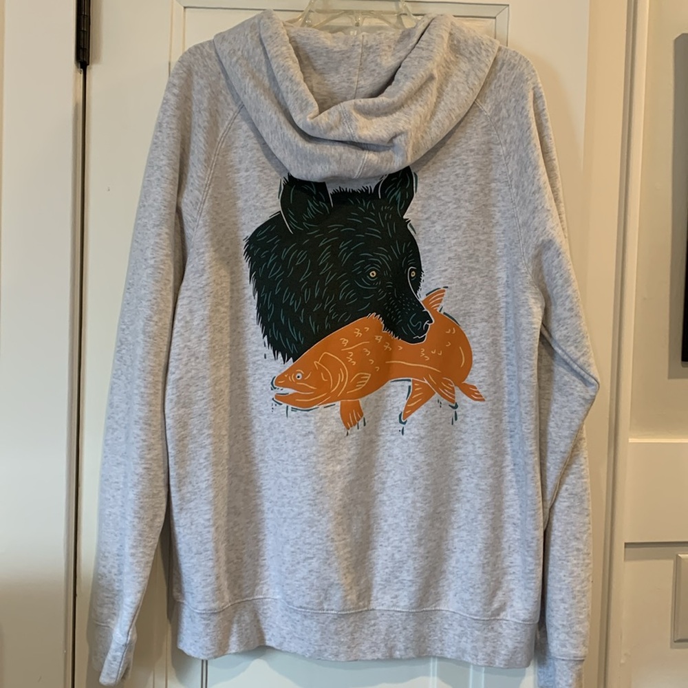 NWOT Woosah Zipped Front Hoodie with Bear/Fish Print